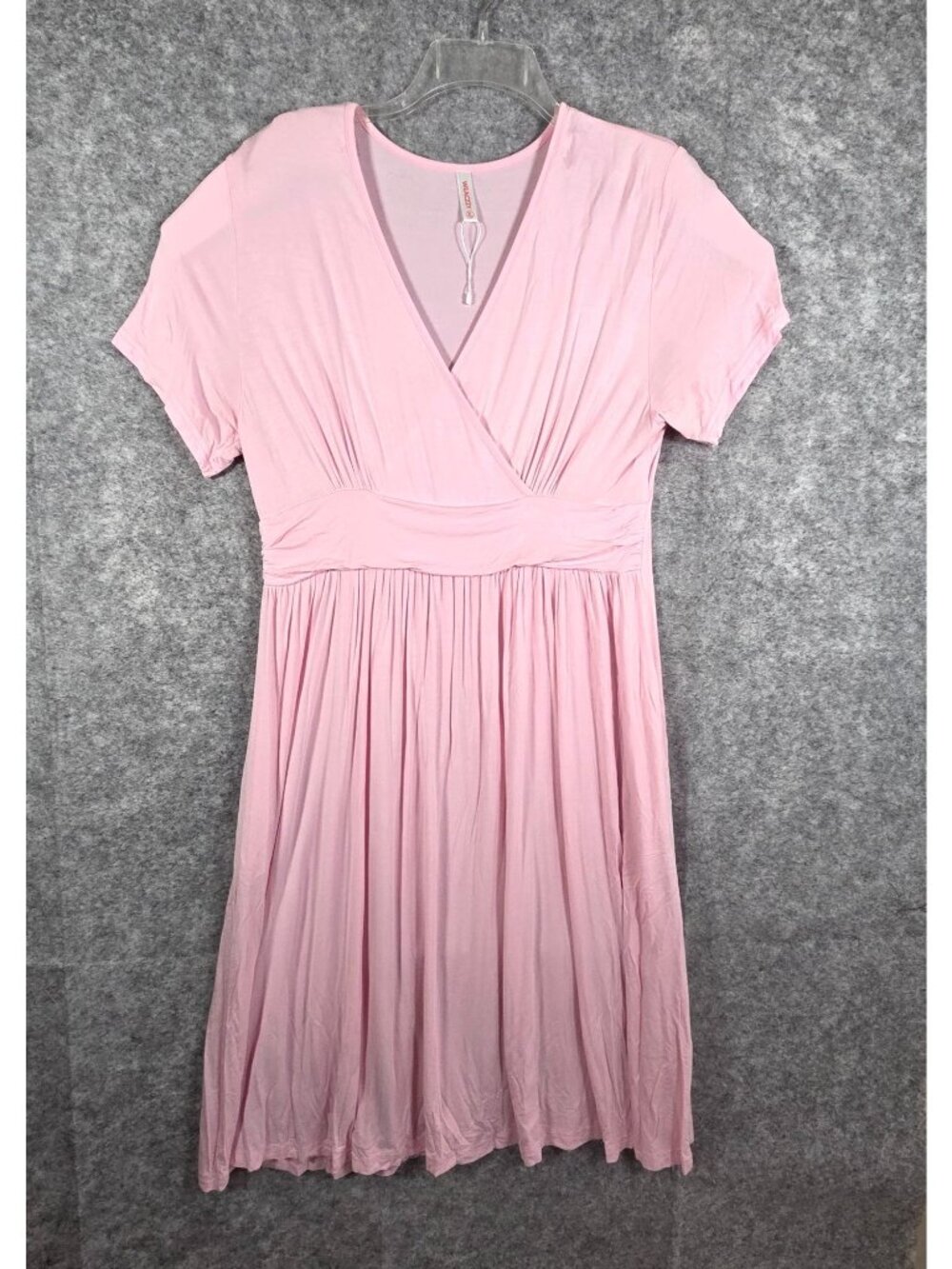 Weaczzy Women's Short Sleeve Midi Dress V Neck Pullover Pink Size XL Strech